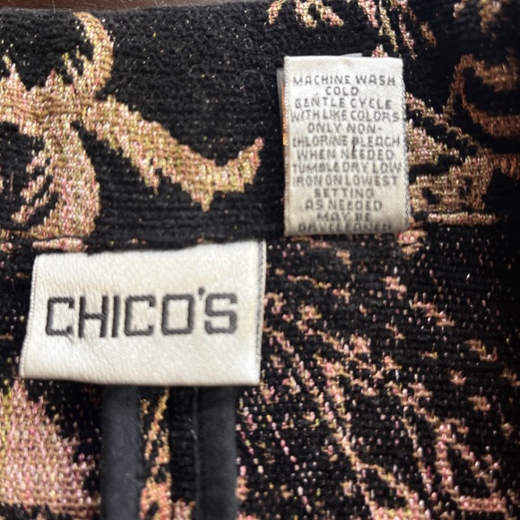 CHICO’S Fringed Tapestry Blazer, Black Pink Paisley (Size 1) 8 Medium M - Picture 4 of 10